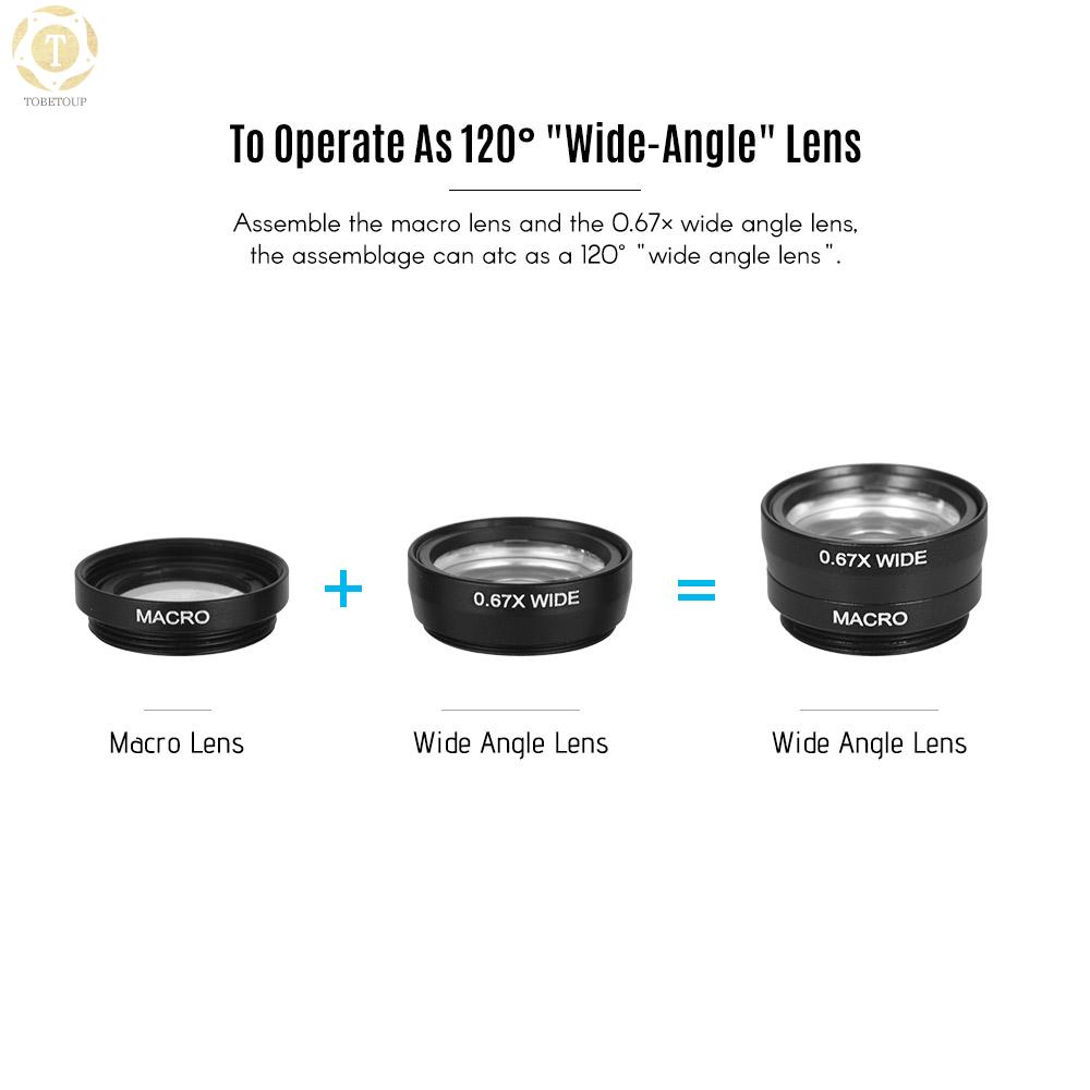 Shipped within 12 hours】 Universal Clip Lens Kit 180° Mobile Phone Fisheye Lens 0.67× Wide Angle Lens Macro Lens 3 in 1 with Clip for iPhone Samsung Huawei Smartphone Lens Mobile Photography Accessories Phone Lens [TO]