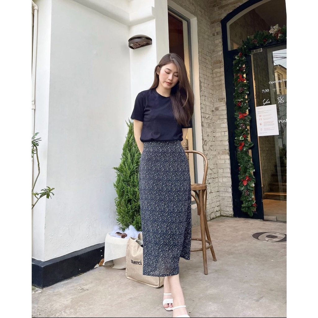 Chân váy chữ A dáng dài hoạ tiết hoa  – Floral Skirt