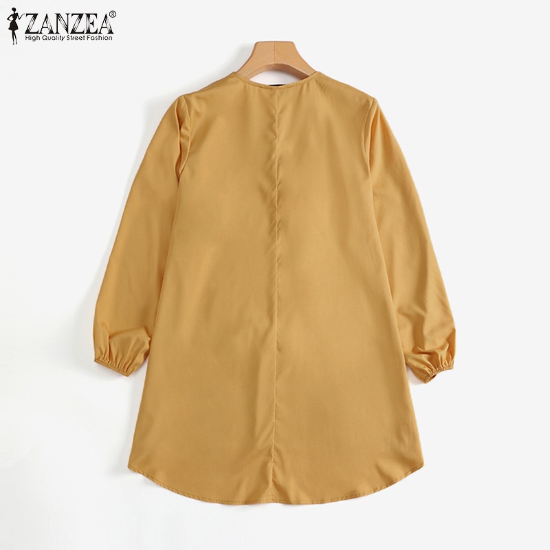 Áo kiểu nữ ZANZEA cổ chữ V tua rua hai lớp màu trơn cho phụ nữ hồi giáo