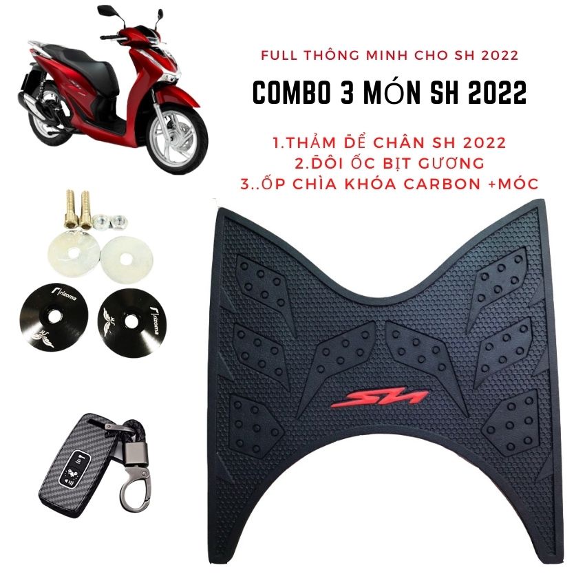 Combo 3 Món Cho SH 2022 Gồm ( Ốp Smarkey carbon + Thảm +Ốc Bịt Gương)
