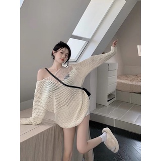 Áo len lưới trễ vai