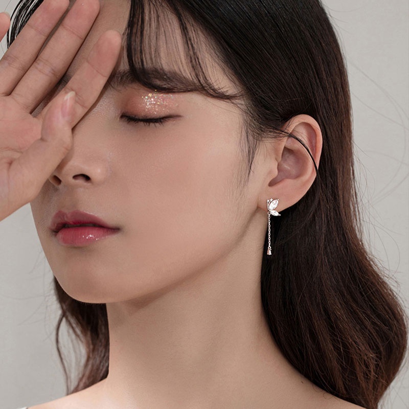 XiaoboACC Khuyên Tai Mặt Bươm Bướm Tua Rua Đính Đá Zircon Nhỏ Phong Cách Hàn Quốc Thời Trang