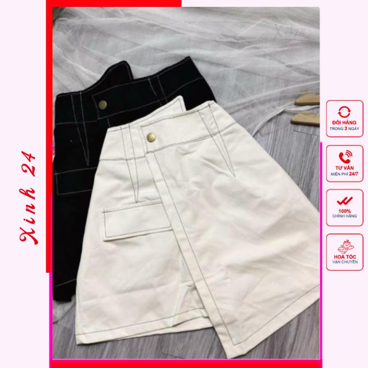 Chân Váy lưng cao chéo bó eo viền chỉ nổi phong cách Hàn Quốc | BigBuy360 - bigbuy360.vn