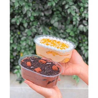 Combo 50 hộp nhựa oval kèm nắp đựng bánh mousse size 200ml