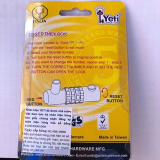 Khoá số tự chọn (4 số) Yeti (giao màu ngẫu nhiên)