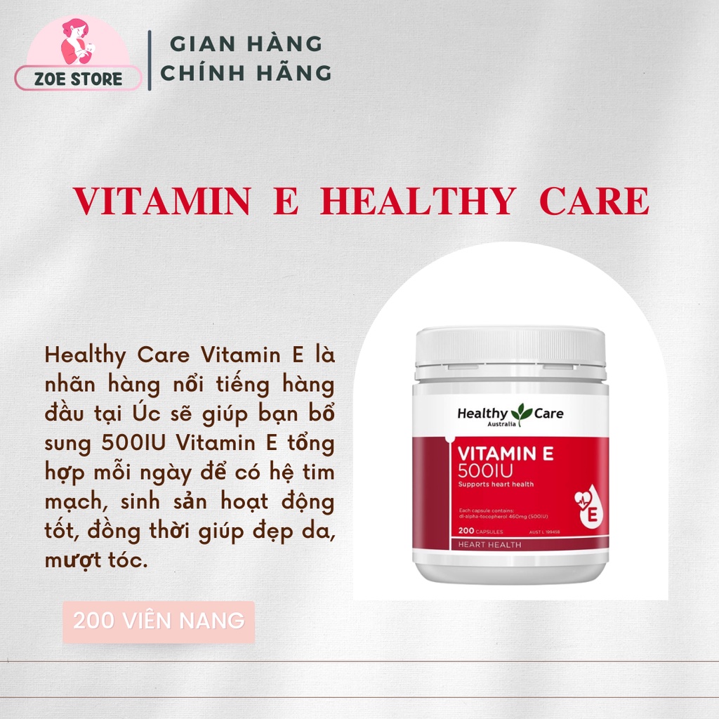 Viên uống bổ sung Vitamin E Healthy Care 500IU Hộp 200 Viên Của Úc