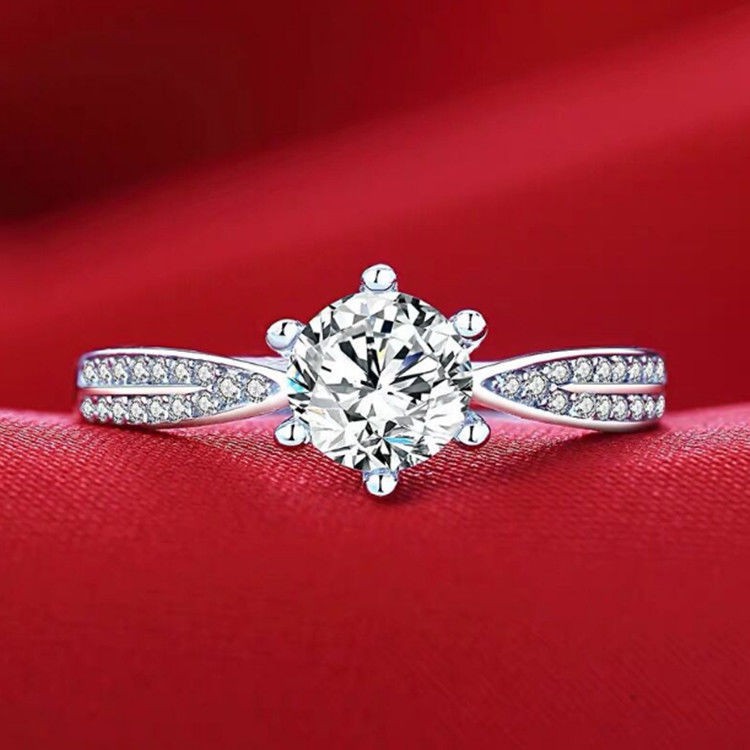 Nhẫn Moissanite nữ kim cương vàng trắng một carat cho cặp đôi bạc sterling cầu hôn đám cưới 520 món quà bạn gáiMM