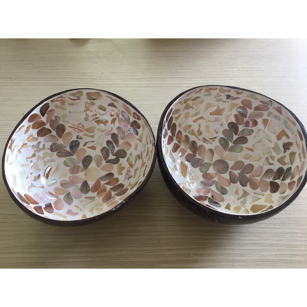 BÁT GÁO DỪA KHẢM TRAI NGHỆ THUẬT, bát dừa ăn salad, bát dừa decor trang trí