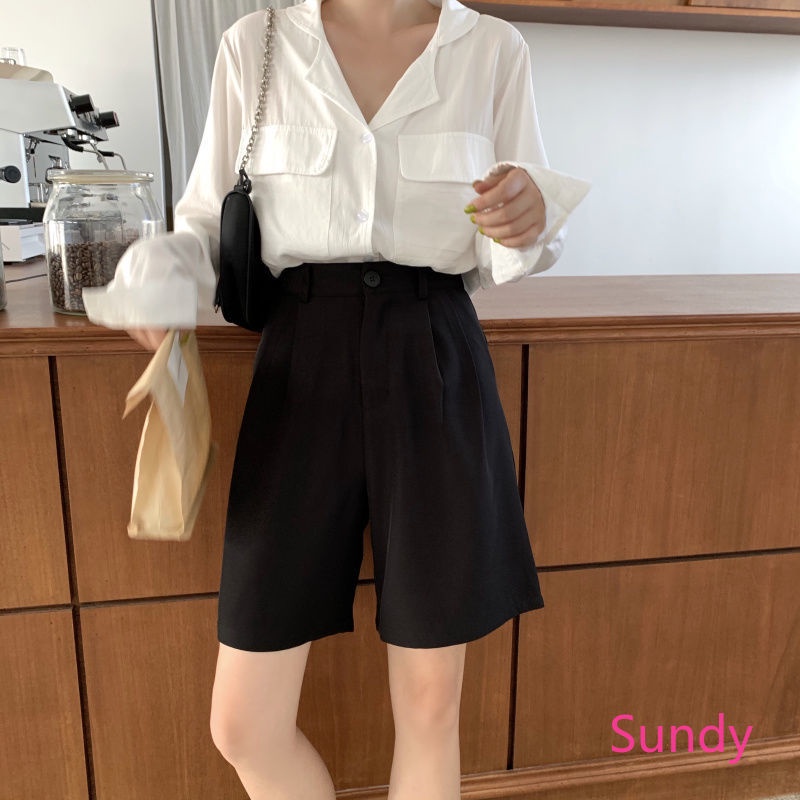 Quần Short Lưng Cao Ống Rộng Plus Size Theo Phong Cách Hàn Quốc Dành Cho Nữ