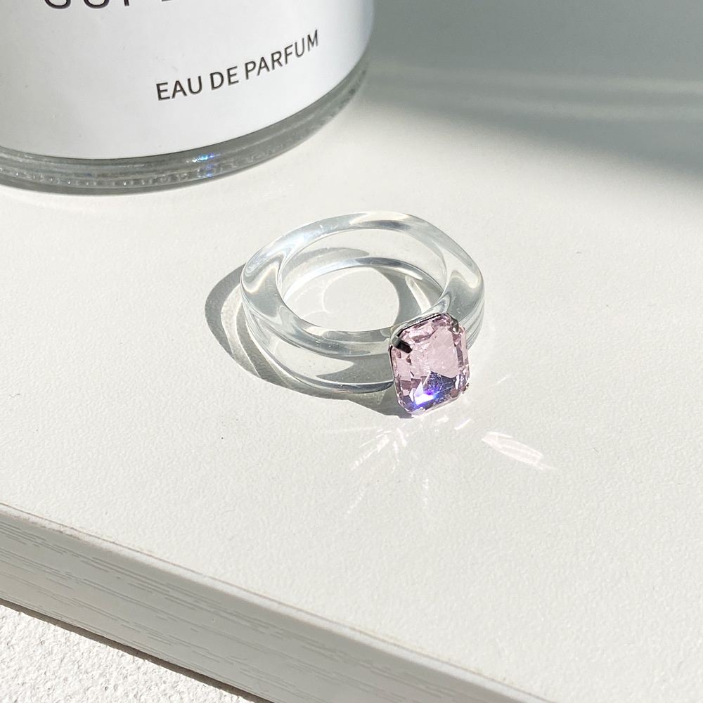 Nhẫn Nhựa Acrylic Trong Suốt Nhiều Màu Hình Vuông Đính Đá Pha Lê Phong Cách Hàn Quốc Mới Cho Nữ