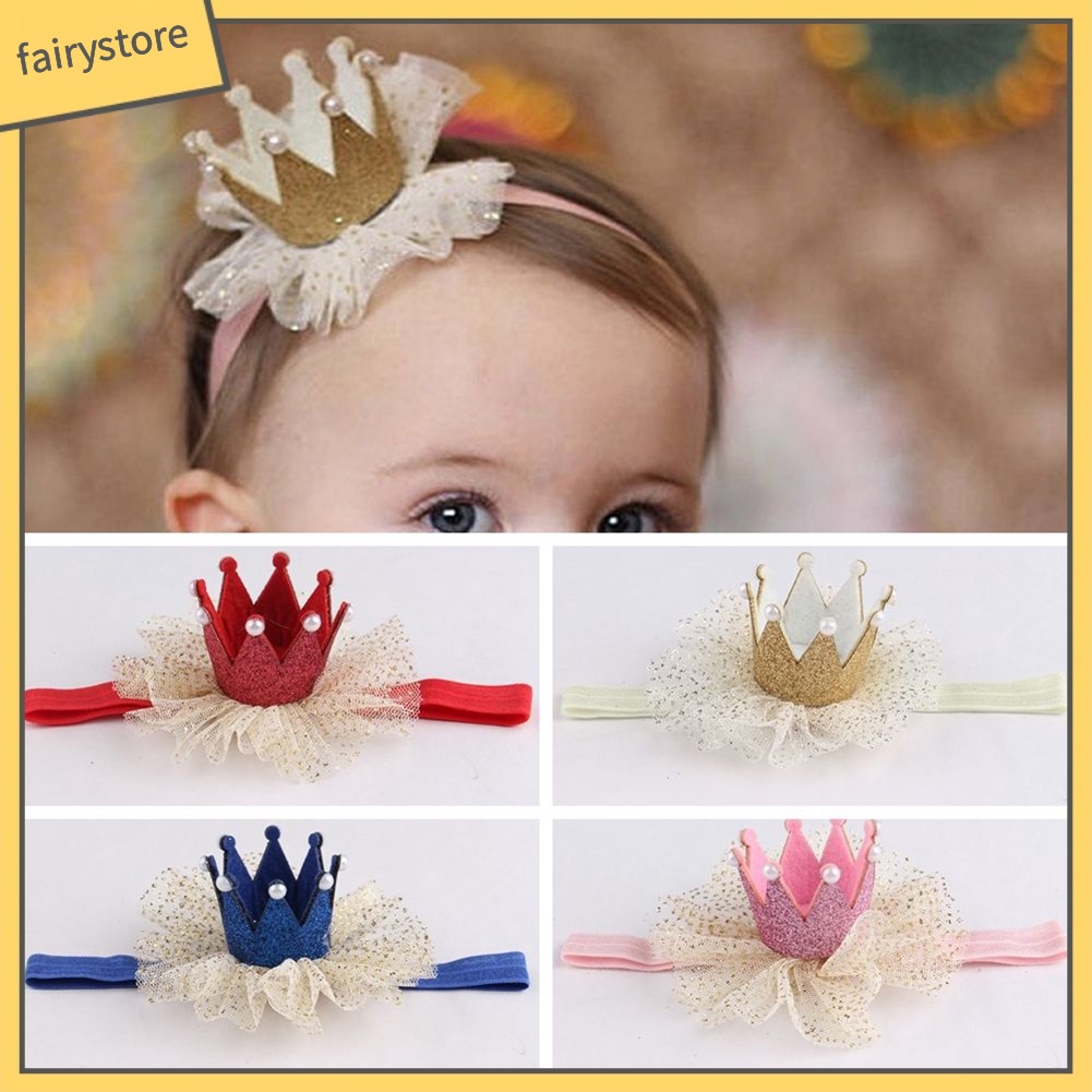 Băng Đô Vương Miện Phối Ren Đáng Yêu Cho Bé Gái