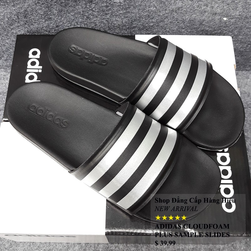 Adidas Cloudfoam Plus Sample màu đen đế xám quai trắng ba sọc bạc