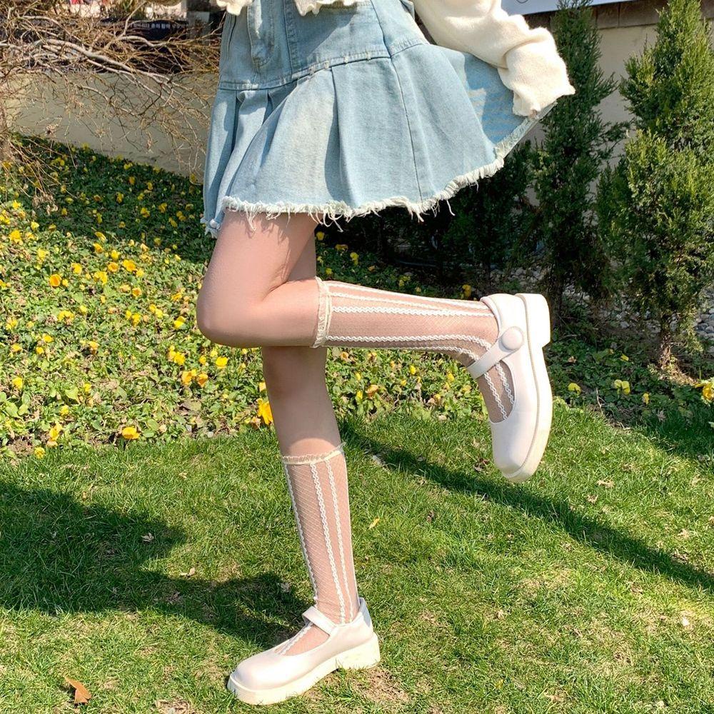 AROMA Vớ Lưới Dài Co Giãn Phong Cách Lolita Ngọt Ngào Cho Nữ