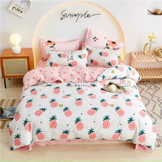 Bộ Drap & Chăn Phao Cotton Poly Dứa Hồng