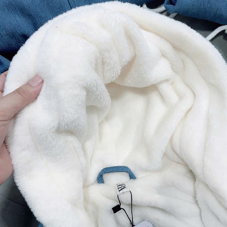 Áo khoác cho bé trai gái jean bò lót lông tai gấu siêu ấm trai gái thời trang trẻ em BADAYO AQ55522G