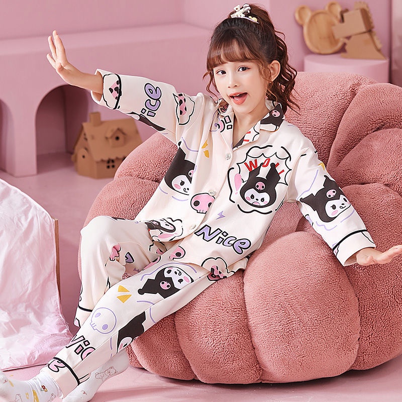 Bộ Đồ Ngủ Cotton Tay Dài Phong Cách Công Chúa Dễ Thương Cho Bé Gái