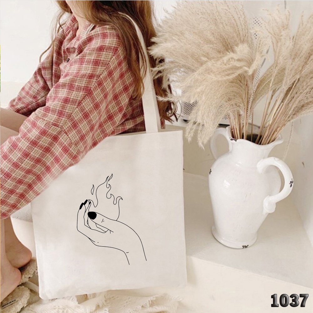 Túi Tote Chất Vải Canvas Trắng Túi Đeo Vai Đi Học Cực Xinh 1037 In Hình Bật Lửa Dễ Thương