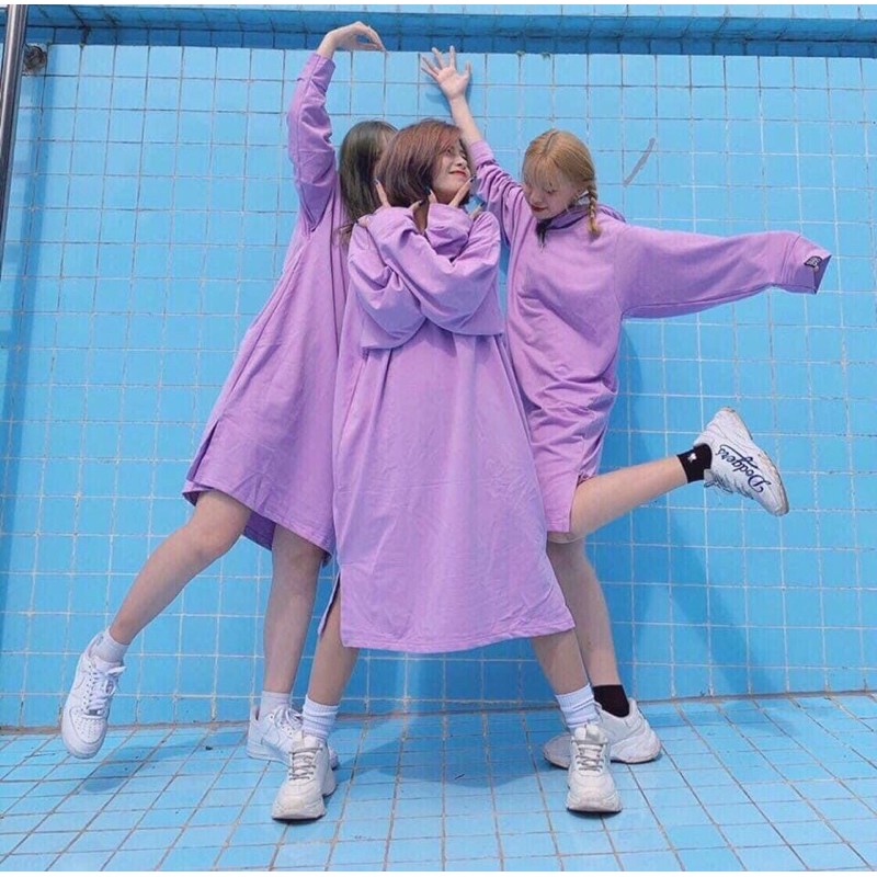 Áo Hoodie Dress Basic Xẻ Tà Ảnh Thật