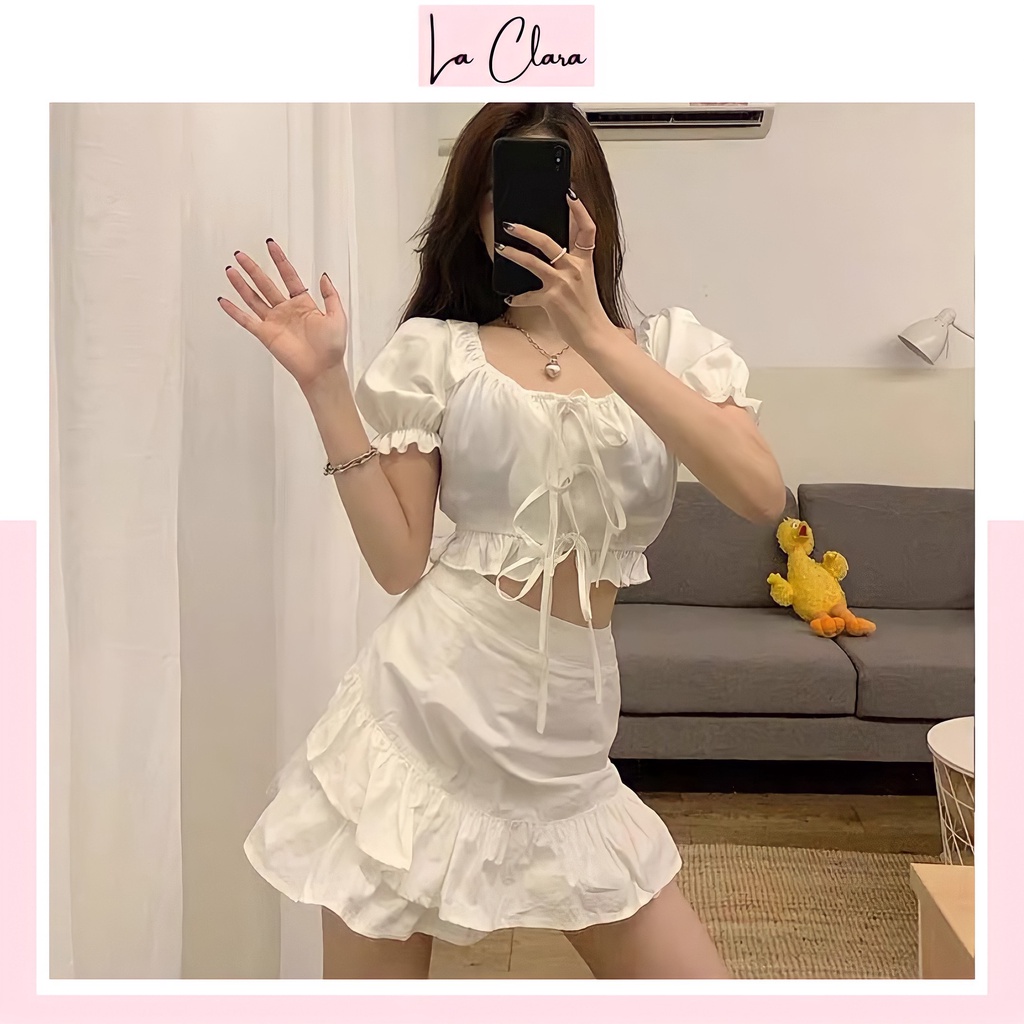 Set Đồ Nữ Áo Croptop Cột Nơ Kèm Váy Ngắn Xoè Đuôi Cá CLARA V3