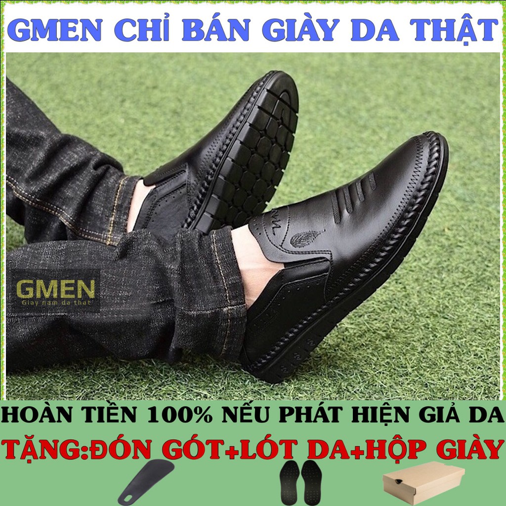 Giày lười nam thiết kế chất liệu da bò mềm mại đế cao su siêu êm chân bảo hành 12 tháng GM0155