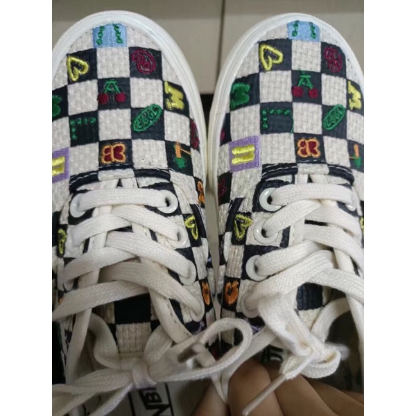 Giày thể thao vải hoạ tiết kẻ caro thổ cẩm phong cách Ulzzang kèm ảnh thật