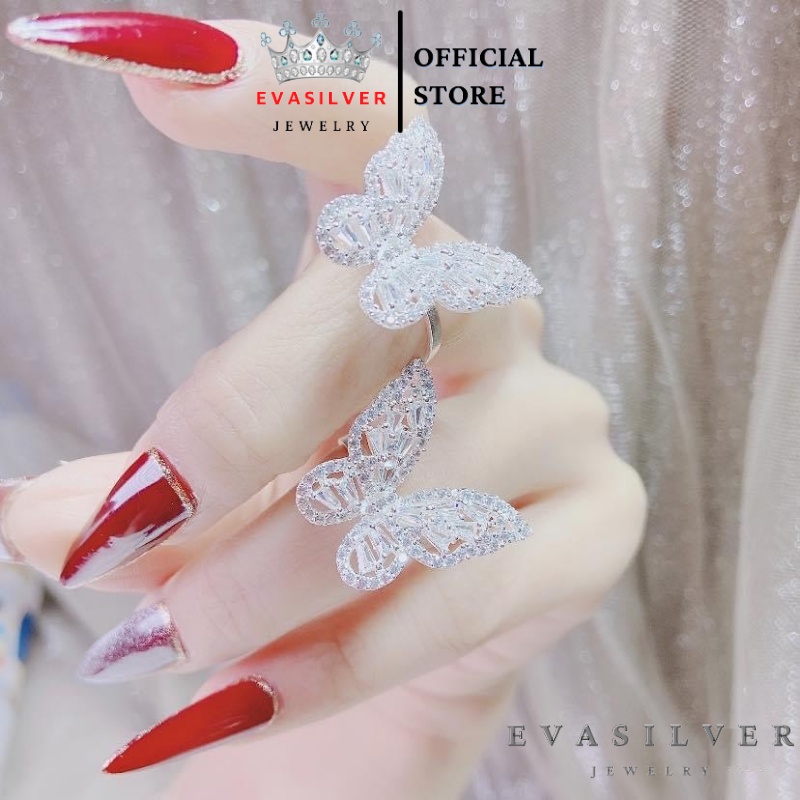 Nhẫn bạc nữ kiểu hở Free size mặt butterfly, Nhẫn nữ chất liệu bạc ta cao cấp - Trang sức bạc Evasilver
