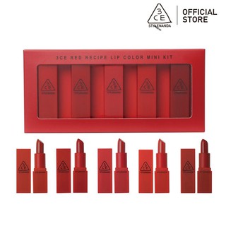 Set Son 3CE Red Recipe Lip Color Mini Kit Tông Đỏ 1.3g x 5
