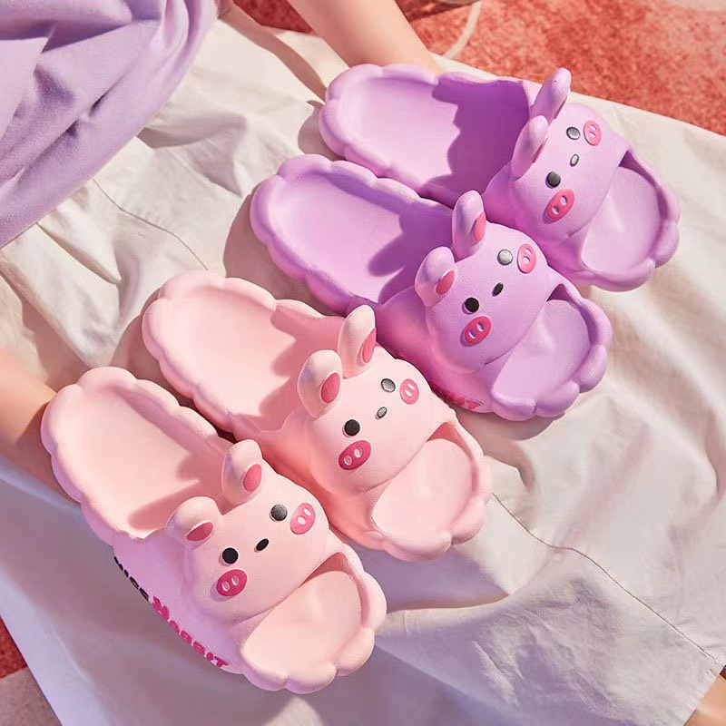 Dép quai ngang cho bé viền chữ hình thỏ má hồng cute hết nấc - TT444