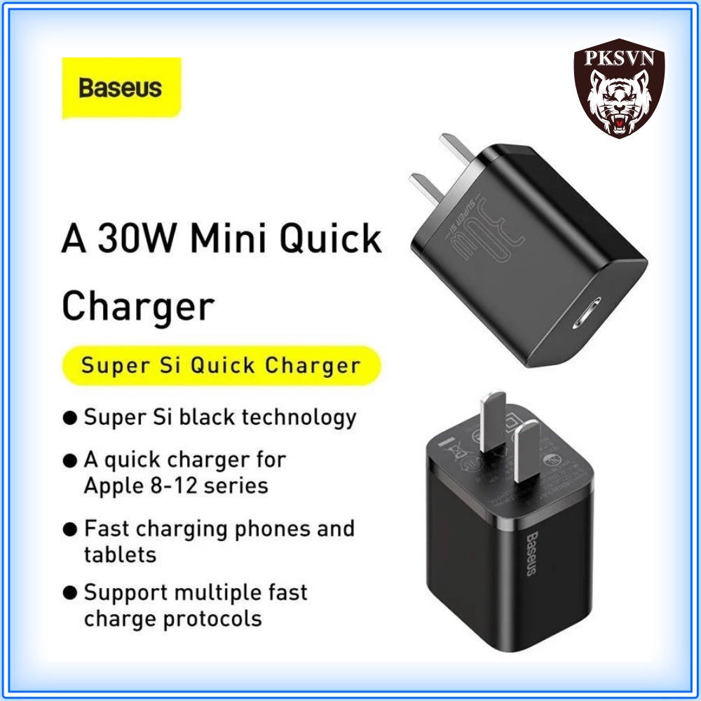 Bộ Sạc Nhanh 20W + Cáp Sạc Nhanh 20w Chính Hãng Baseus Super Si Sạc đầy 50% pin chỉ trong 30p - Bảo Hành 12T