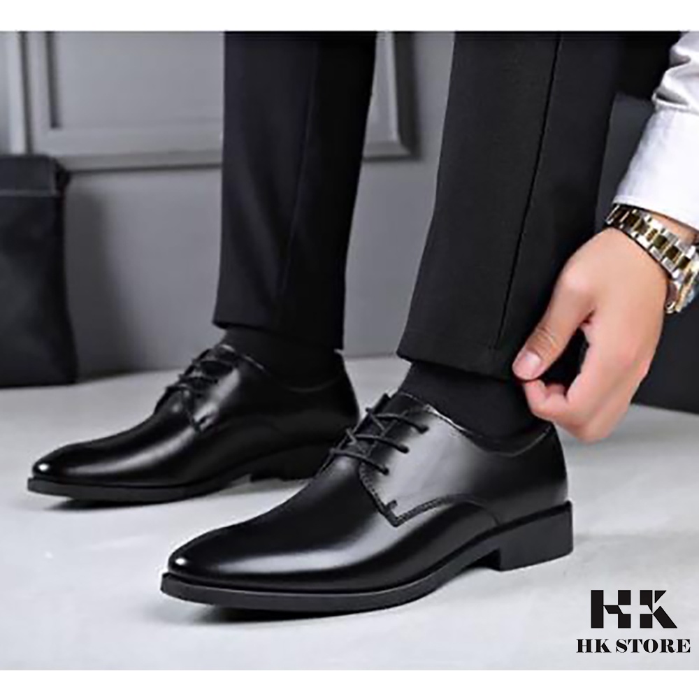 Giày công sở nam da bò cao cấp - hàng chinh hãng HK.STORE - da mềm, đế êm đi lại vô cùng thoải mái. gt04