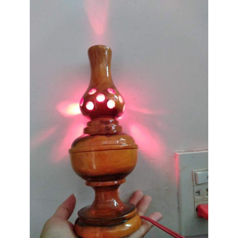 Đèn dầu điện gỗ để bàn thờ cúng cao 22 cm. trang trí bàn thờ Phật hai bàn thờ Công giáo đều được