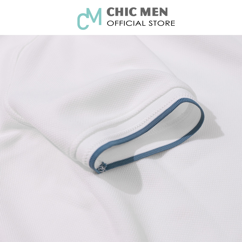 Áo POLO nam cổ trụ, vải INTERLOCK, form regular, bo xanh navy - CHICMEN