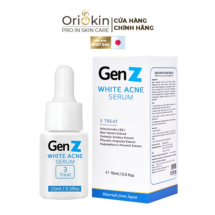 Serum Giảm Mụn Oriskin GenZ White Acne Serum Loại Bỏ Các Loại Mụn Viêm, Trứng Cá Và Mụn Đầu Đen 15ml