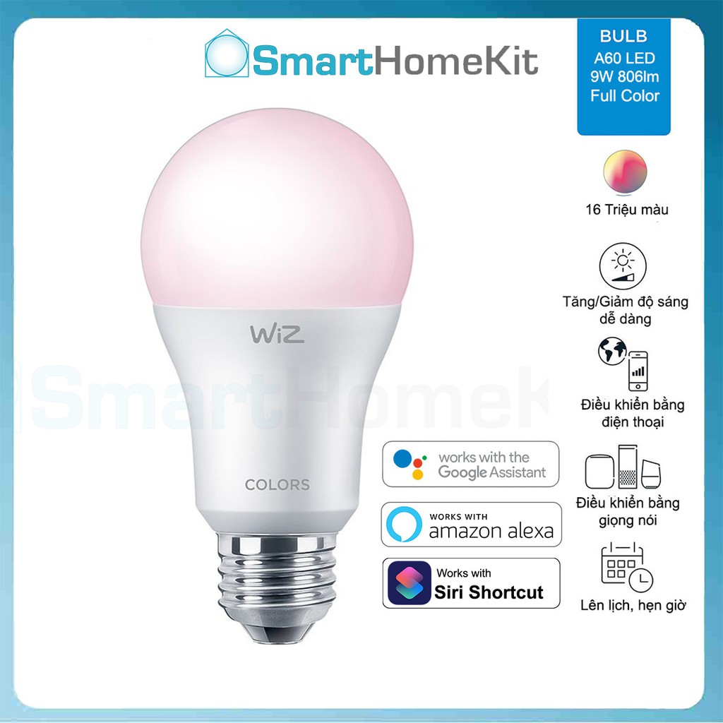 Bóng đèn thông minh WiZ Philips Tunable White and Color 9W - 16 triệu màu, kết nối WiFi