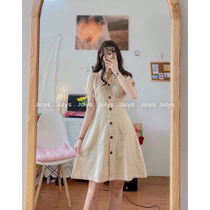 Váy Linen Cổ Somi Cúc Gỗ