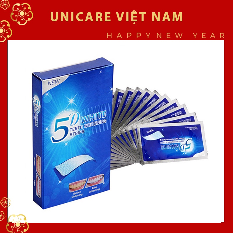 Miếng dán trắng răng 5D + 3D White Teeth Whitening Strips - Miếng dán trắng răng an toàn - không bào mòn - ít ê buốt