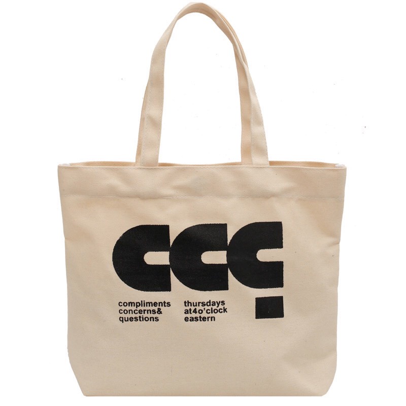 Túi tote vải canvas ulzzang unisex đi học đi làm có khoá miệng, có ngăn phụ in chữ CCC màu be
