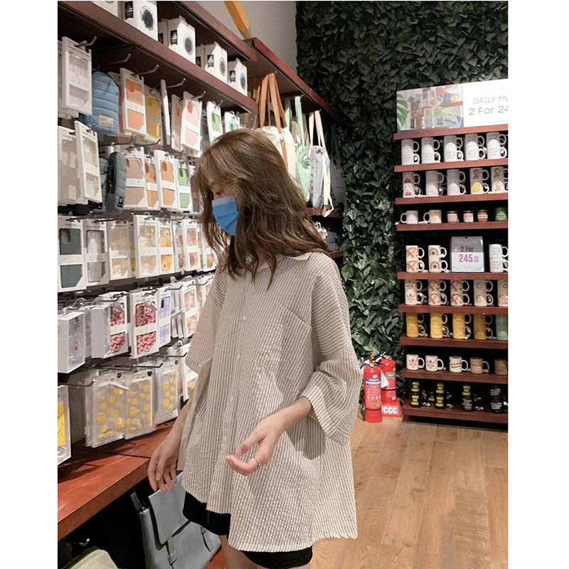 Áo Sơ Mi Kẻ Chất Đũi Xốp Tay Lỡ M063-Lolla_Fashion
