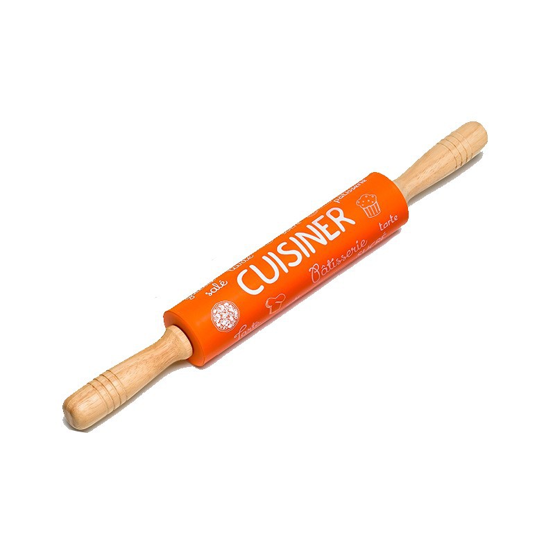 Rolling Pin - Cây Cán Bột Lăn Bột Lớn Dùng Để Làm Bánh Bằng Silicon In Chữ Màu Hồng/Xanh lá/Cam