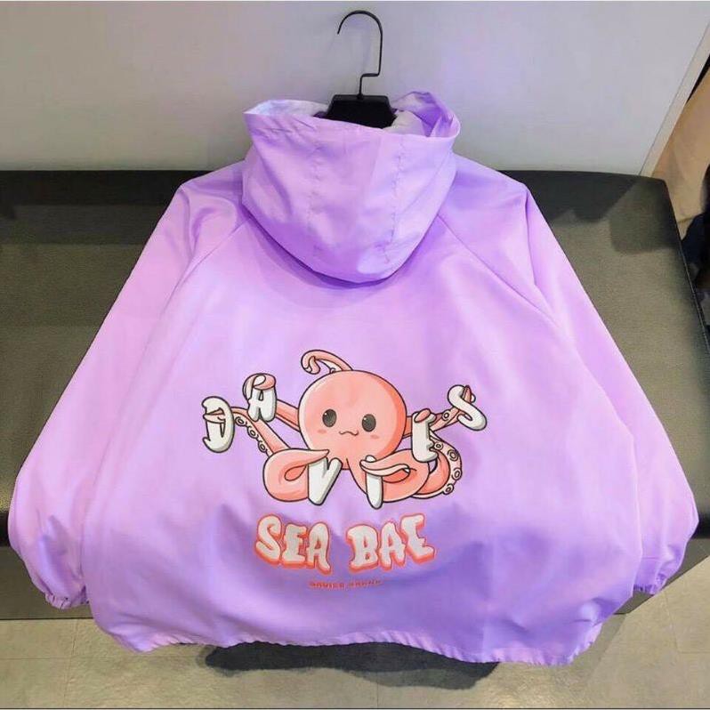 Áo khoác dù in hình SEA BAE dành cho nam nữ cho cặp đôi có 2 màu, jacket form rộng phông cách unisex XUKA SHOP