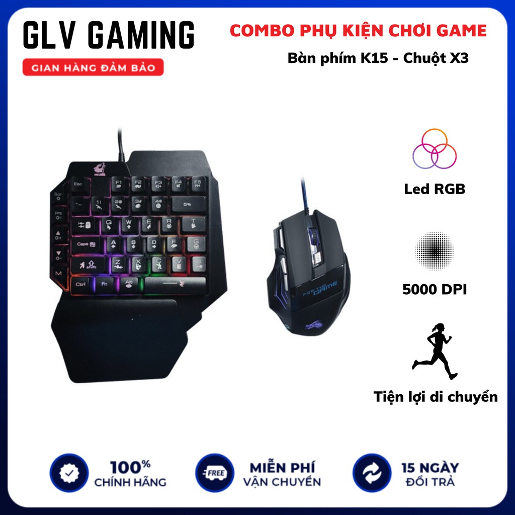 Combo bàn phím K15 chuột X3 chơi game FPS, Moba