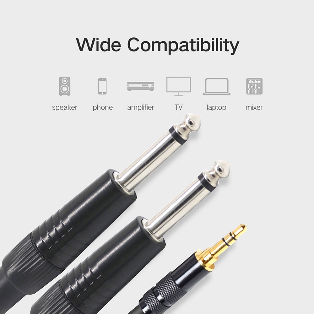 Pophouse 1/8"3.5mm To Double 6.35mm 1/4" Mono Stereo Y-Splitter Headphone Audio Cable