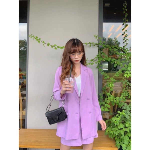 [SALE LỖ LẺ SIZE] Blazer đen 4 cúc dáng dài tím/ nâu tây/ đen/xanh mint và quần đùi