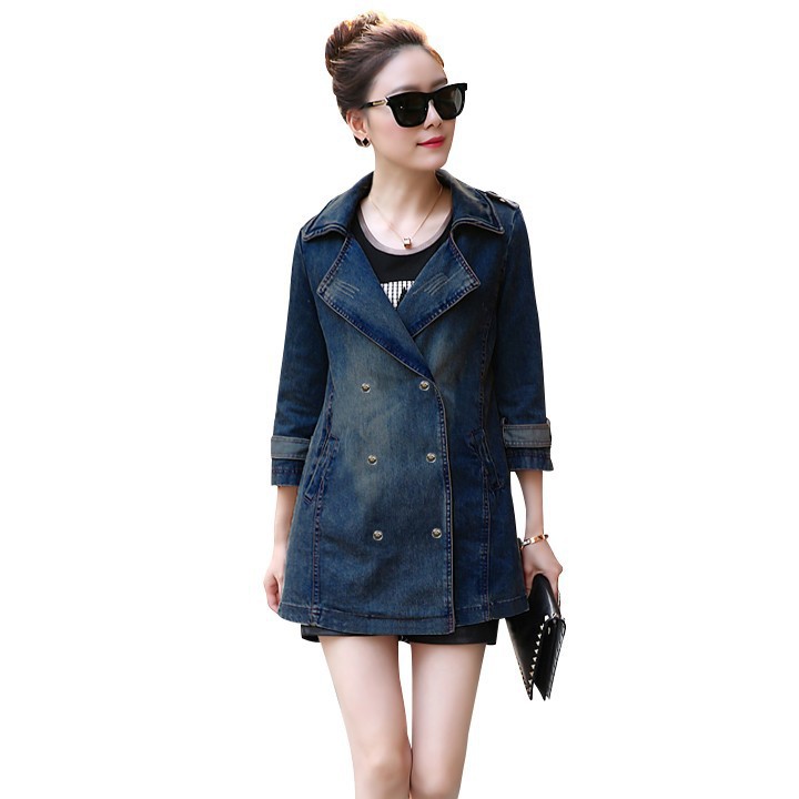 Áo khoác jean form dài cổ vest