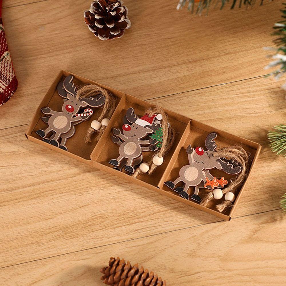LET Set 9 Phụ Kiện Treo Trang Trí Giáng Sinh Hình Ông Già Noel Hoạt Hình Bằng Gỗ