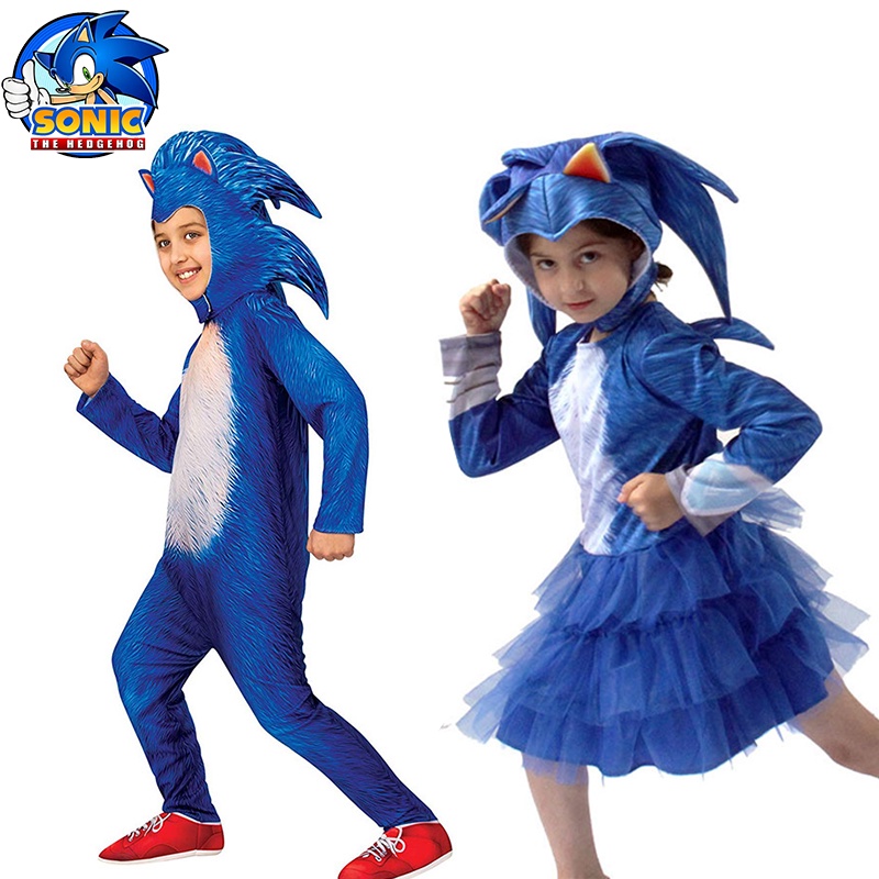 Children Anime Game Blue Hedgehog Sonic Cosplay Costume Funny Halloween Carnival Jumpsuits With Hat Gloves Sets