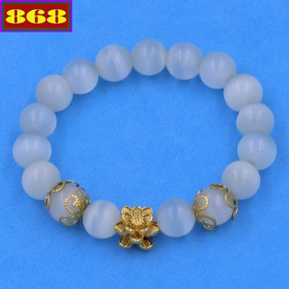 Vòng chuỗi tay đá trắng 10 ly - Chuỗi đá hoa sen vàng VMETHSBKV10