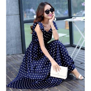 Đầm vintage chấm bi eo thun sale mạnh