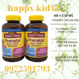 Bổ bầu mỹ - vitamin bầu prenatal + dha 200mg nature made - 150v : mỹ