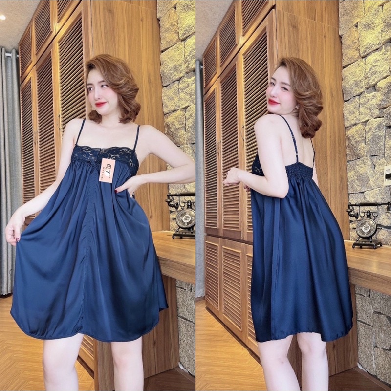 Váy ngủ sexy, váy ngủ nữ 2 dây lụa latin mềm mịn mặc ngủ thoải mái sang trọng Freesize <70kg